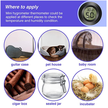 Okrugli ugrađeni termometar i higrometar za akrilni terarij, dekorativno (rezolucija temperature: 1°C; podrijetlo: Zhejiang; pakiranje: 200 kom.)