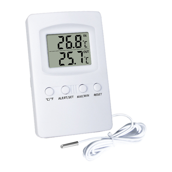 Unutarnji digitalni termometar za hladnjak s dvostrukim senzorima temperature — Rezolucija 0,1°C, uklјučena sonda, mogućnost prilagodbe obrade