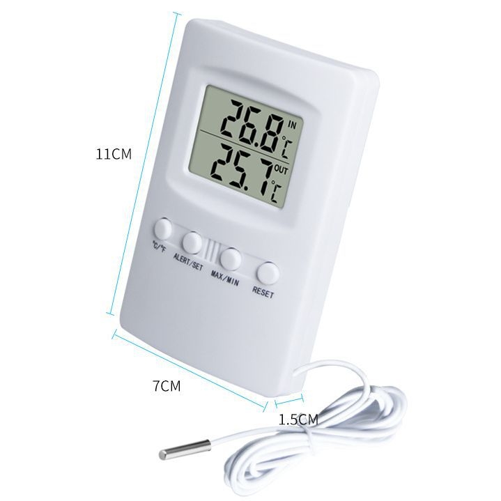 Unutarnji digitalni termometar za hladnjak s dvostrukim senzorima temperature — Rezolucija 0,1°C, uklјučena sonda, mogućnost prilagodbe obrade