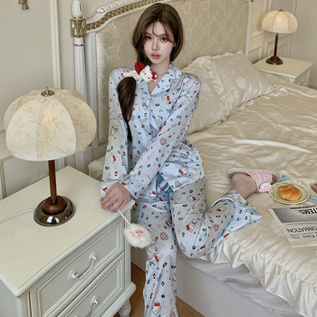 Set pijamale femei din ice silk – Bluza cu mânecă lungă și pantaloni, subțire și respirabil, guler rever, lansare toamnă 2025