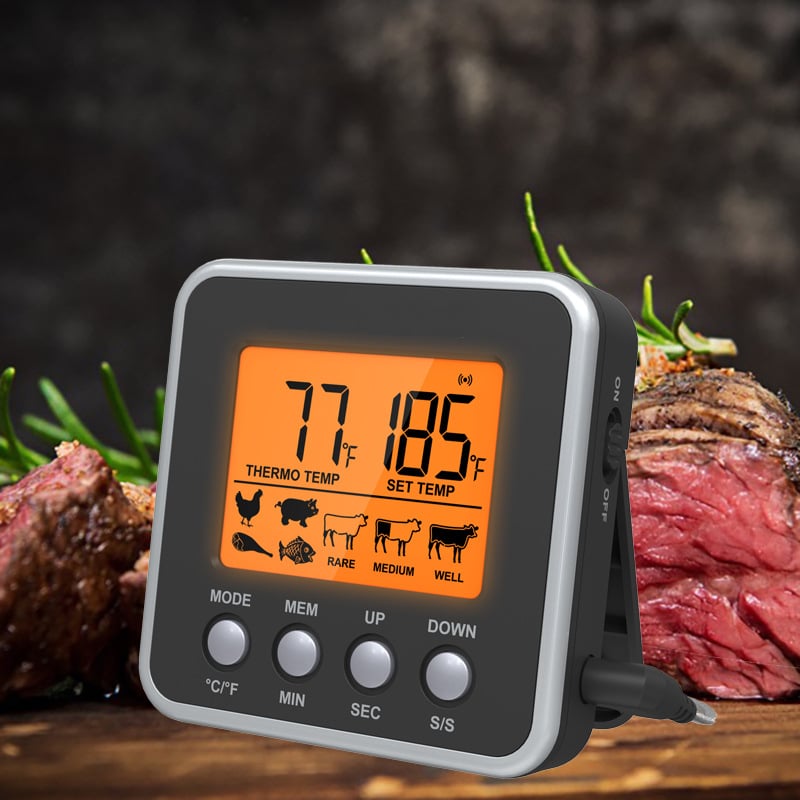 King Height Termometar za hranu s digitalnim pozadinskim osvjetljenjem, kuhinjski termometar za meso s točnošću 1°C i kuhinjski tajmer