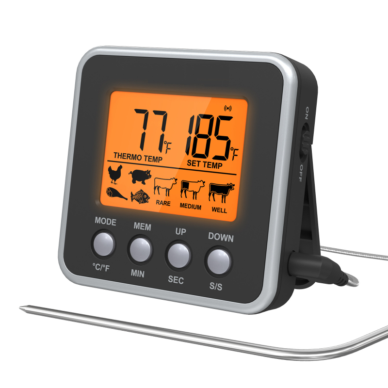 King Height Termometar za hranu s digitalnim pozadinskim osvjetljenjem, kuhinjski termometar za meso s točnošću 1°C i kuhinjski tajmer