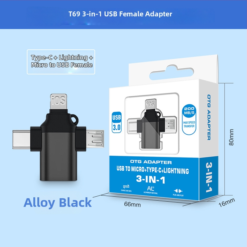 OTG конвертор три в едно за Apple Type-C устройства — модел T73-t69, марка Pinyue