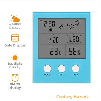 CH-904 Вътрешен измервател на температура и влажност с голям цифров дисплей и часовник с аларма, модел CH-904; резолюция: температура 1°C, влажност 1% RH