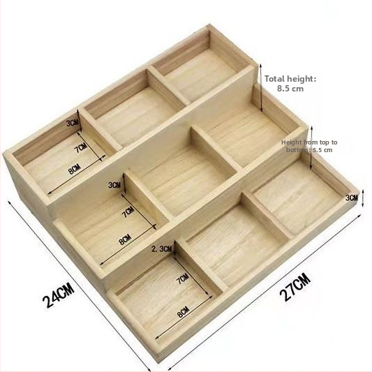 Drvena stolna kutija za skladištenje, višenamjenska, japanski stil, kapacitet 18 pretinaca, bez poklopca.