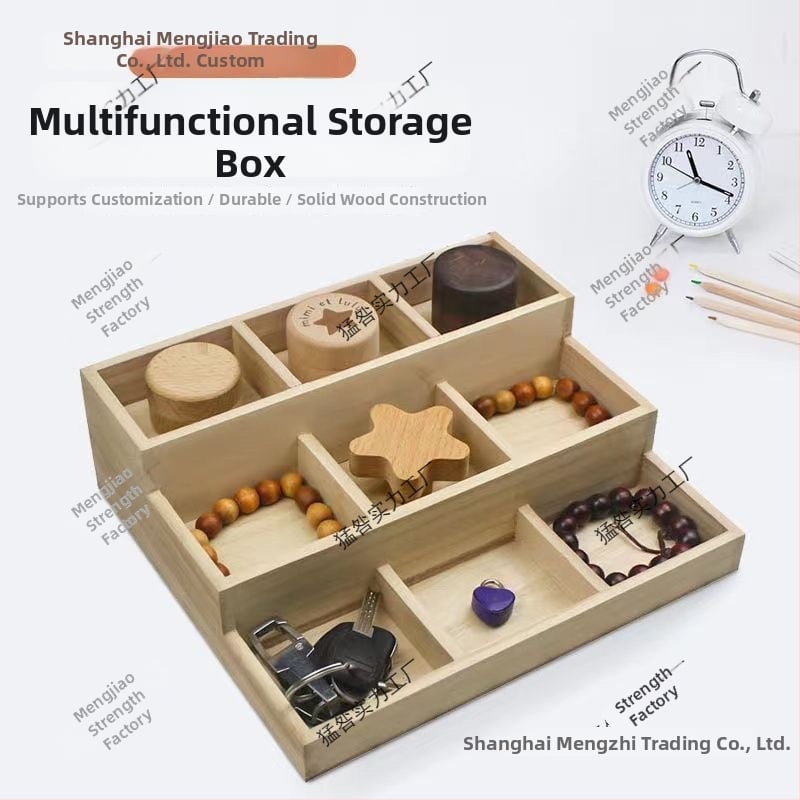 Drvena stolna kutija za skladištenje, višenamjenska, japanski stil, kapacitet 18 pretinaca, bez poklopca.