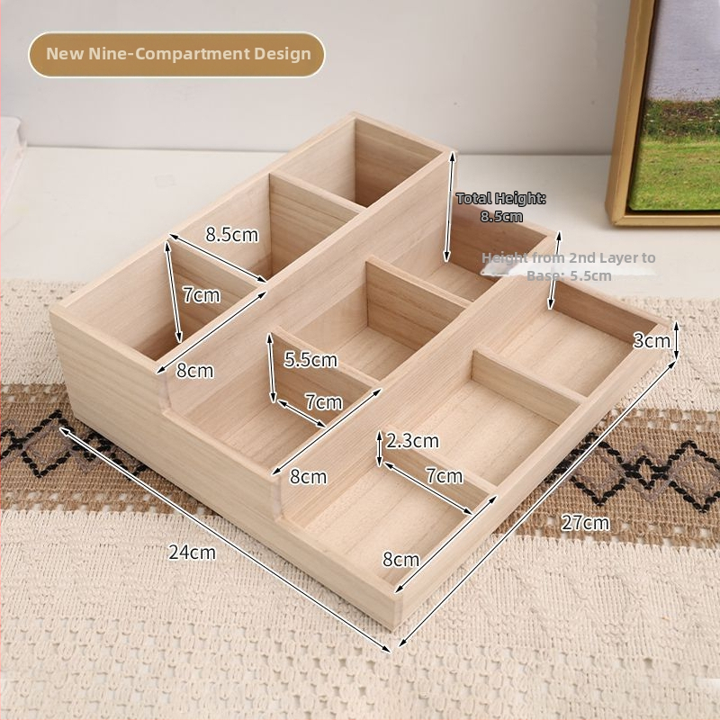 Drvena stolna kutija za skladištenje, višenamjenska, japanski stil, kapacitet 18 pretinaca, bez poklopca.
