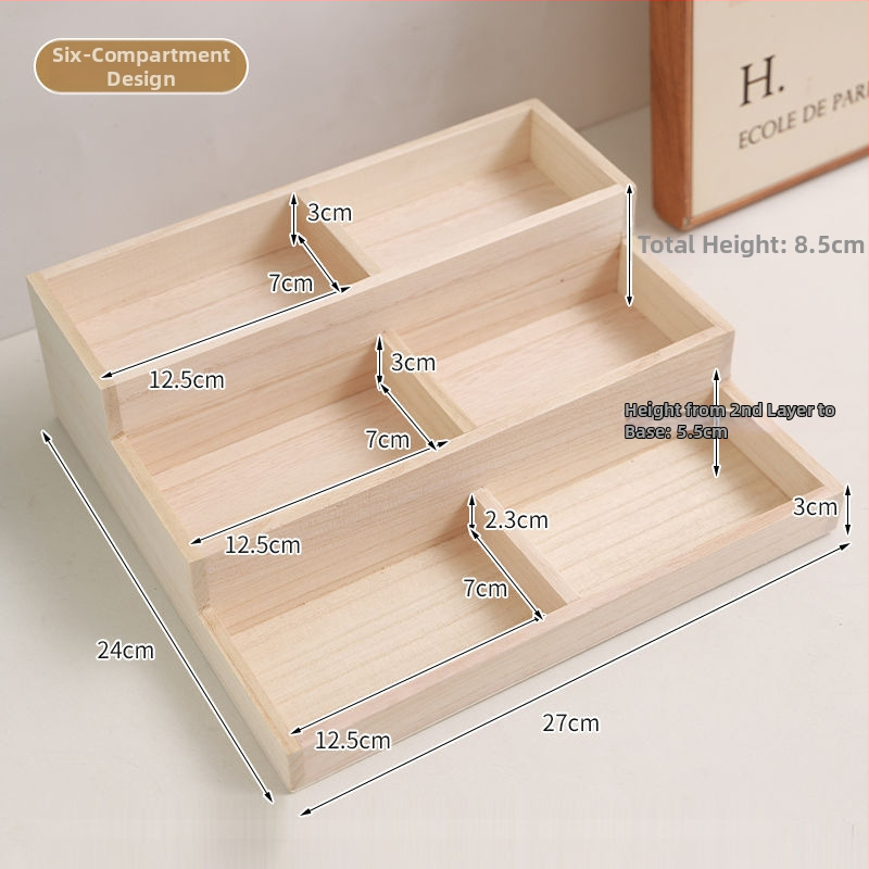 Drvena stolna kutija za skladištenje, višenamjenska, japanski stil, kapacitet 18 pretinaca, bez poklopca.