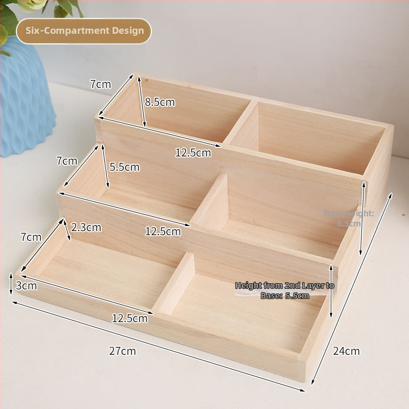 Drvena stolna kutija za skladištenje, višenamjenska, japanski stil, kapacitet 18 pretinaca, bez poklopca.