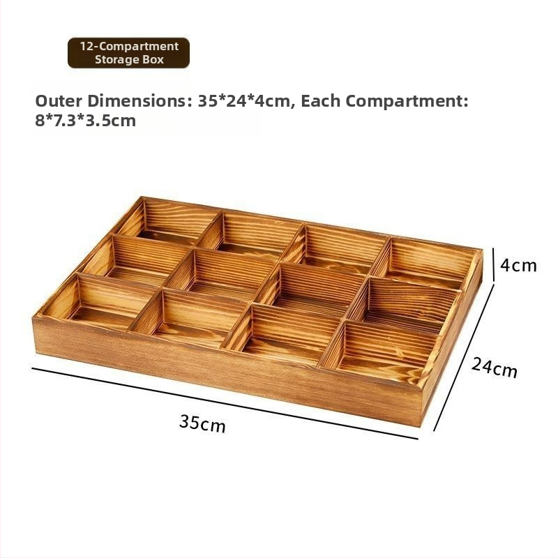 Drvena stolna kutija za skladištenje, višenamjenska, japanski stil, kapacitet 18 pretinaca, bez poklopca.