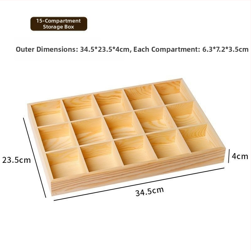 Drvena stolna kutija za skladištenje, višenamjenska, japanski stil, kapacitet 18 pretinaca, bez poklopca.