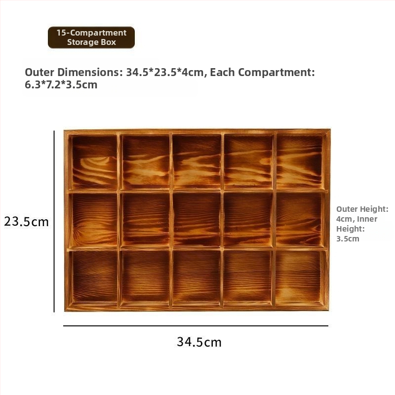 Drvena stolna kutija za skladištenje, višenamjenska, japanski stil, kapacitet 18 pretinaca, bez poklopca.