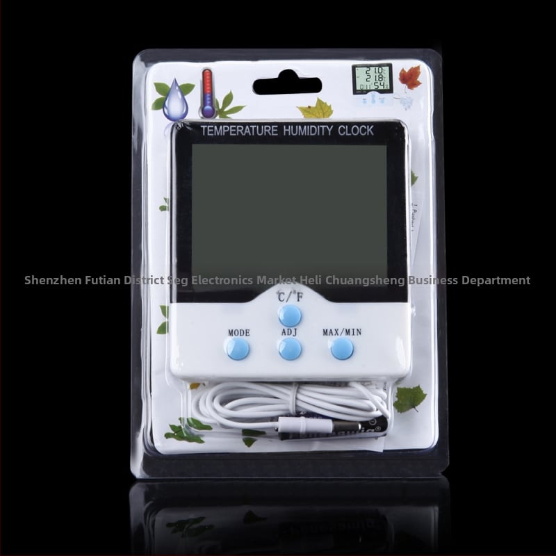 Електронен часовник-термометър с голям екран и цифров дисплей за температура и влажност, за вътрешни и външни условия