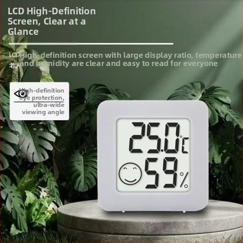 Вътрешен мини термометър KIMTOKA с усмихнато лице, измерва температура и влажност, работи с CR2032 батерия, точност: температура ±1°C, влажност ±5%