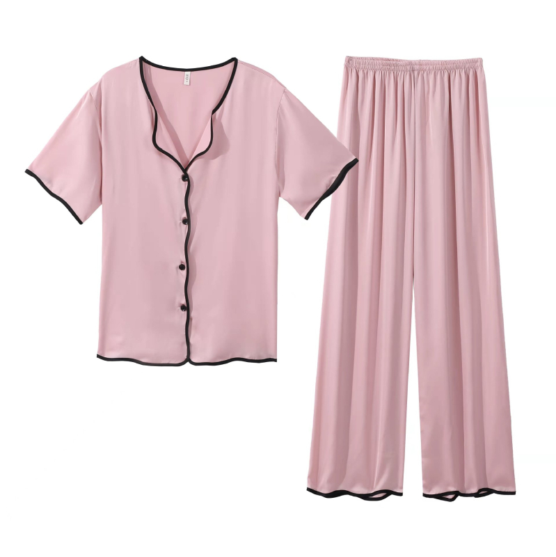 Pajama set od simulirane svile, rever ovratnik, 3/4 rukavi, tanko platno, udobnost u svim sezonama
