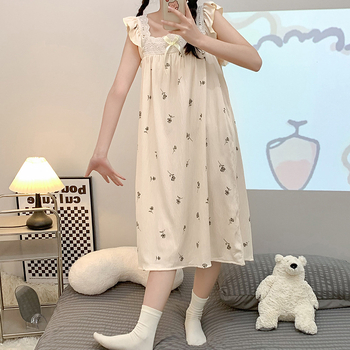 Noćna haljina za spavanje s bubble tkaninom, tanke naramenice, kvadratni ovratnik, poliester, srednja gustoća