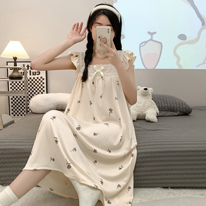 Noćna haljina za spavanje s bubble tkaninom, tanke naramenice, kvadratni ovratnik, poliester, srednja gustoća