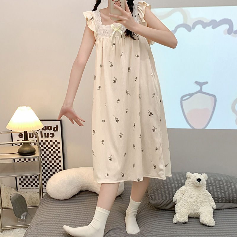 Noćna haljina za spavanje s bubble tkaninom, tanke naramenice, kvadratni ovratnik, poliester, srednja gustoća