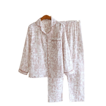 Pijamski set - čista pamučna gaža, tanka tkanina, dugi rukavi, dugi hlače, slobodan kroj, za kućnu upotrebu, proljeće