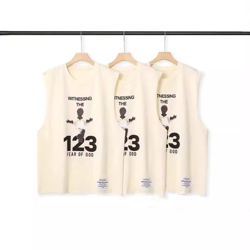 Свободна памучна безръкавна жилетка с принт на малък ангел, 100% памук, лято 2024, свободна кройка