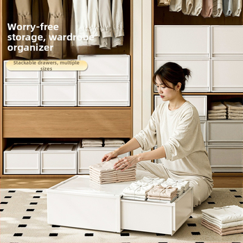 Fiókos műanyag tároló doboz ruhákhoz és kozmetikumokhoz, kapacitás 40–50 liter
