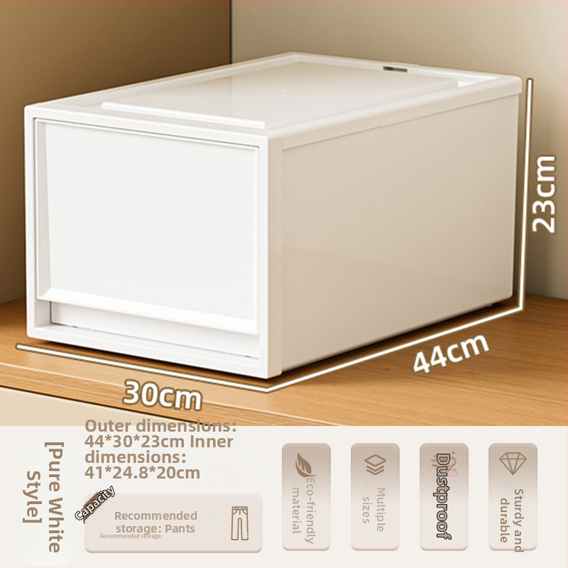 Fiókos műanyag tároló doboz ruhákhoz és kozmetikumokhoz, kapacitás 40–50 liter