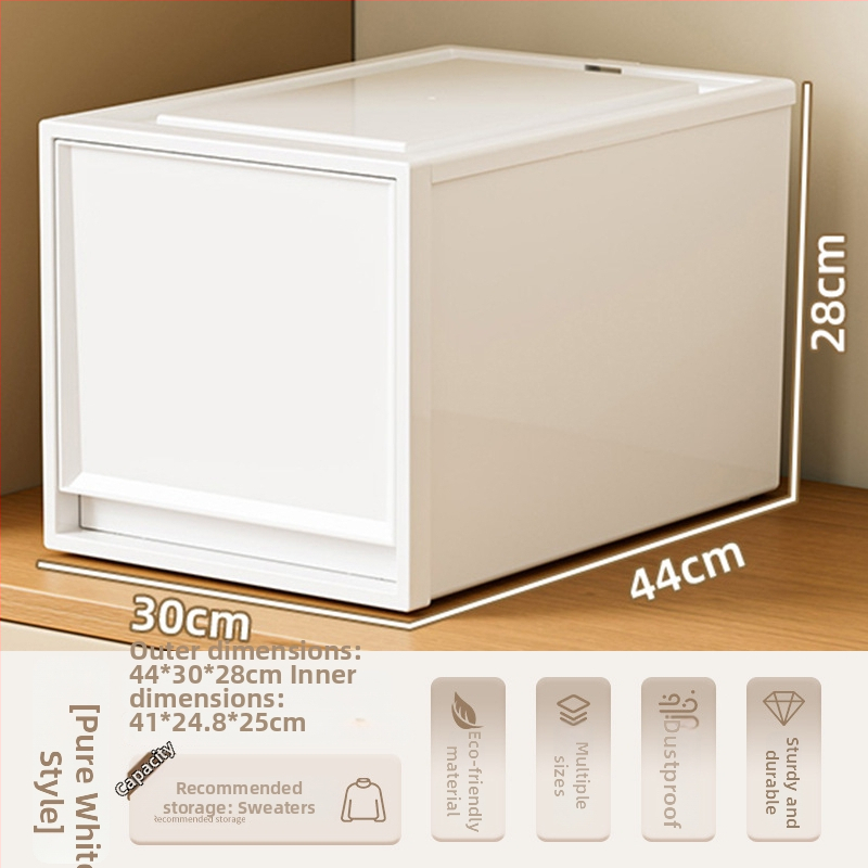 Fiókos műanyag tároló doboz ruhákhoz és kozmetikumokhoz, kapacitás 40–50 liter