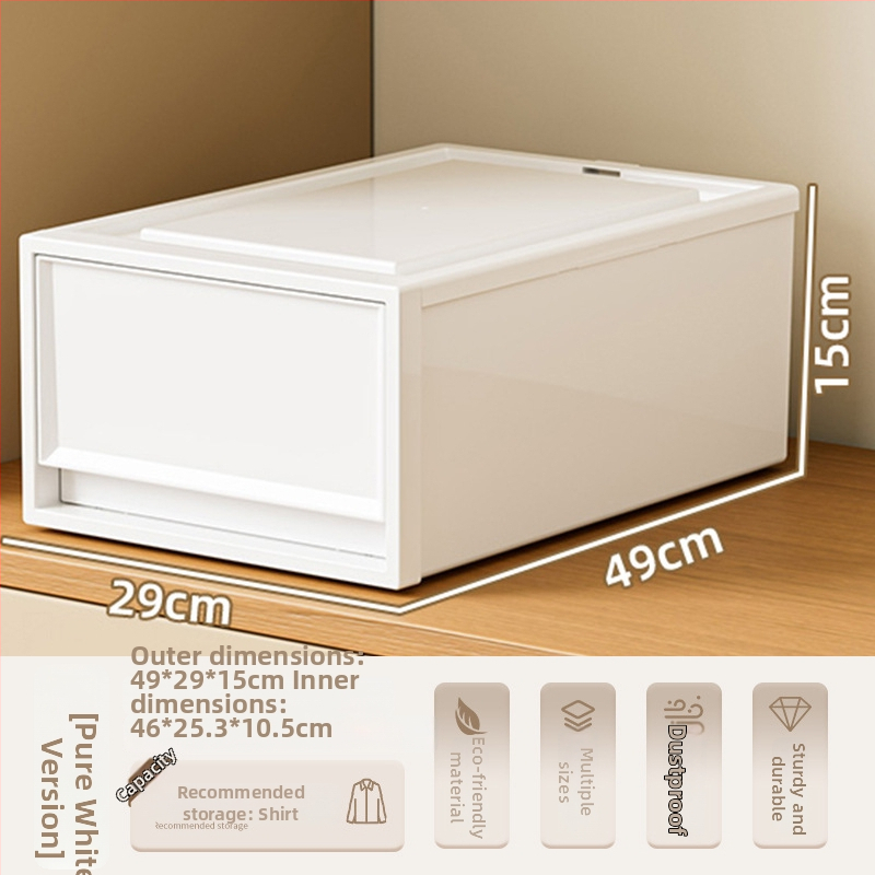 Fiókos műanyag tároló doboz ruhákhoz és kozmetikumokhoz, kapacitás 40–50 liter