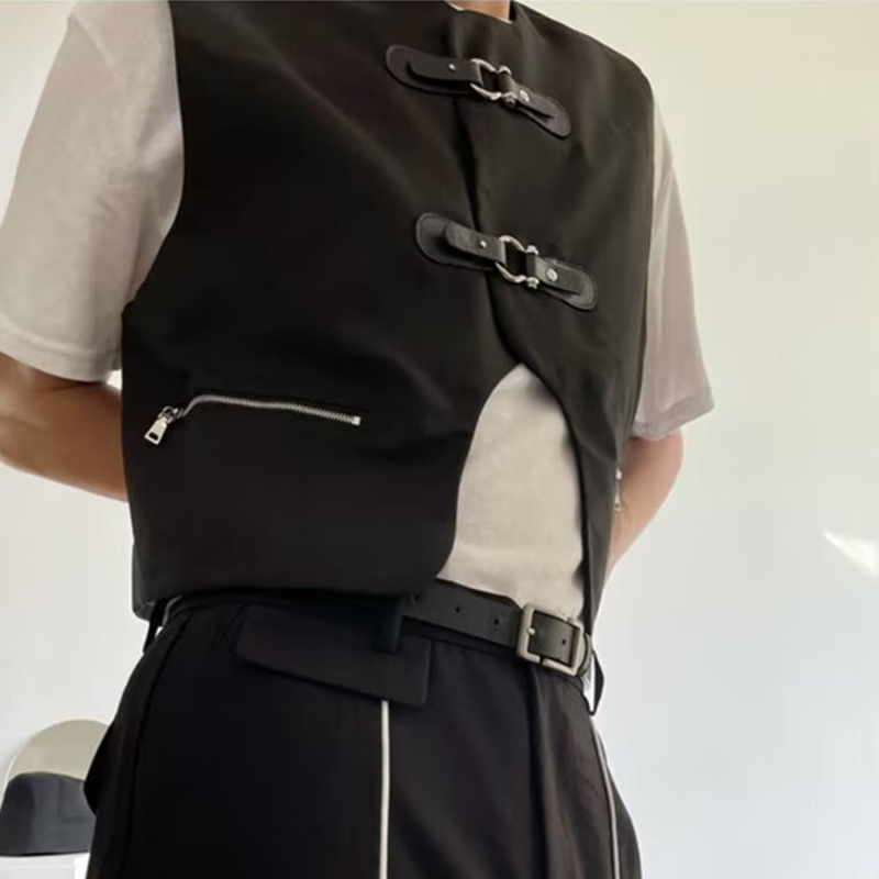 Vesta u stilu Hongkonga, slobodan kroj, kopčanje na jedan red gumba, bez kapulje, 100% poliester, ljeto