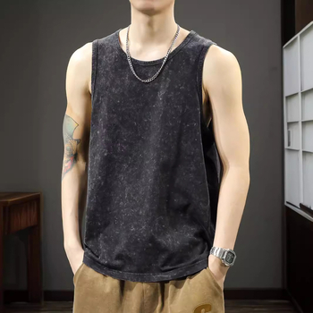 Muški ljetni bezrukavni T-shirt-vest, opuštena silueta, moderni retro isprani efekt.