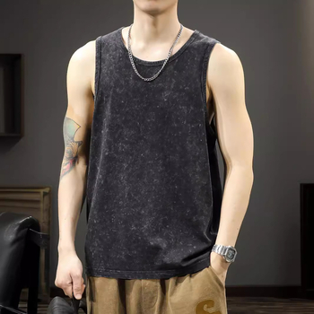 Muški ljetni bezrukavni T-shirt-vest, opuštena silueta, moderni retro isprani efekt.