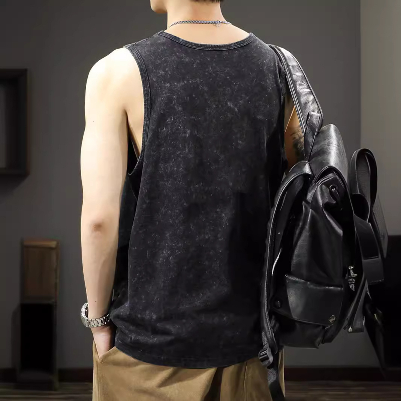 Muški ljetni bezrukavni T-shirt-vest, opuštena silueta, moderni retro isprani efekt.
