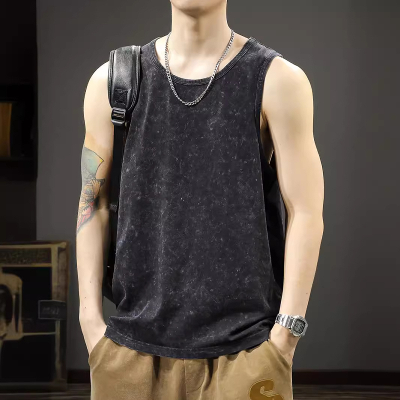 Muški ljetni bezrukavni T-shirt-vest, opuštena silueta, moderni retro isprani efekt.