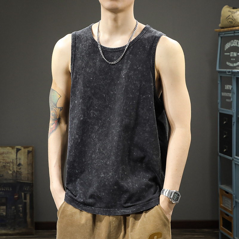 Muški ljetni bezrukavni T-shirt-vest, opuštena silueta, moderni retro isprani efekt.