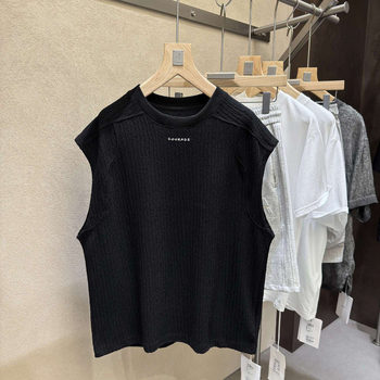 Vesta tricotată pentru bărbați, fără mâneci, cu dublă textură - croială lejeră, bumbac 48,5%, vară 2025, stil sport