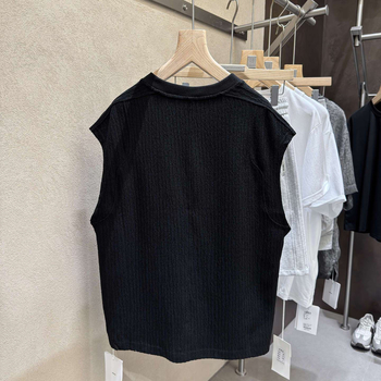 Vesta tricotată pentru bărbați, fără mâneci, cu dublă textură - croială lejeră, bumbac 48,5%, vară 2025, stil sport