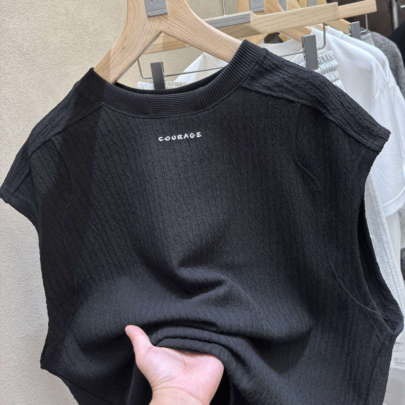 Vesta tricotată pentru bărbați, fără mâneci, cu dublă textură - croială lejeră, bumbac 48,5%, vară 2025, stil sport