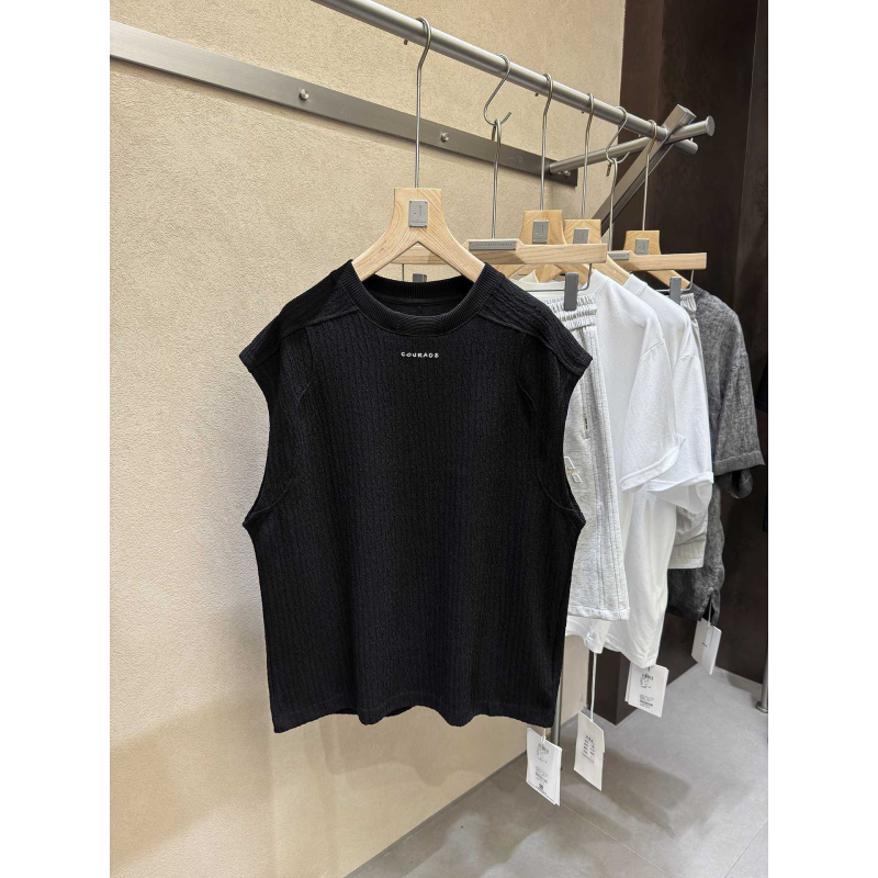 Vesta tricotată pentru bărbați, fără mâneci, cu dublă textură - croială lejeră, bumbac 48,5%, vară 2025, stil sport