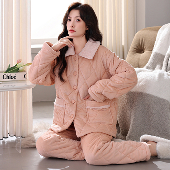 Ženske pidžame od corduroya, trostruko quilted – debele, ekstra debele 401-500 g/m2, ovratnik s reverom, dugi rukavi