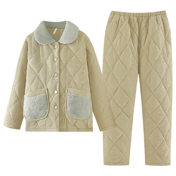 Ženske pidžame od corduroya, trostruko quilted – debele, ekstra debele 401-500 g/m2, ovratnik s reverom, dugi rukavi
