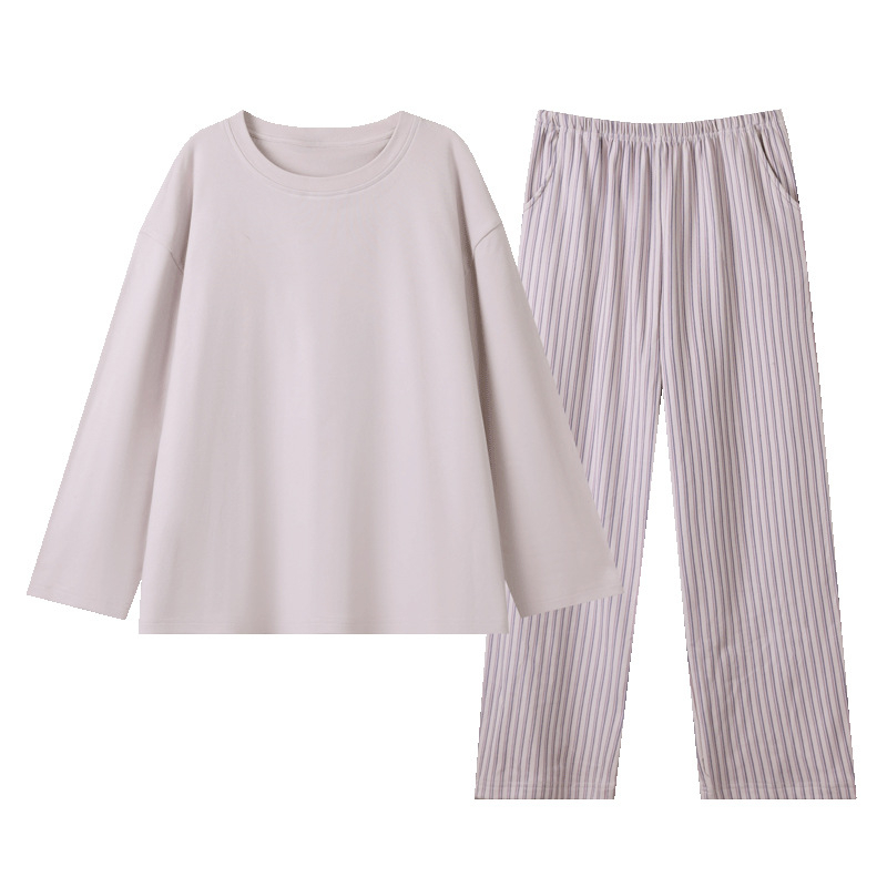 Ženski set pidžama – minimalistick stil, debeli poliester (251-300 g/m²), okrugli izrez, dugi rukavi