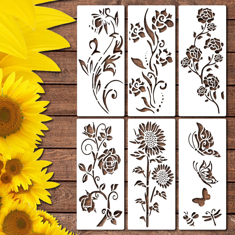 Yehuo Шаблон за рисуване на диви цветя — повторно използваем PET трафарет за рисуване, водоустойчив и пране (AM-KJ114-18)
