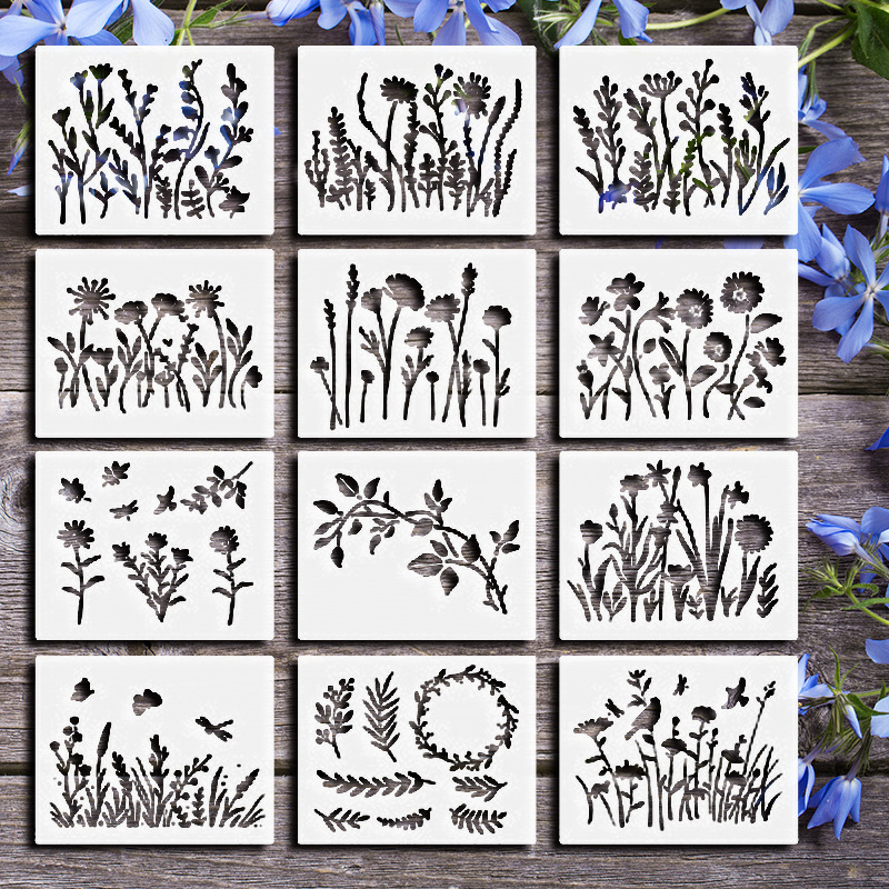 Yehuo Шаблон за рисуване на диви цветя — повторно използваем PET трафарет за рисуване, водоустойчив и пране (AM-KJ114-18)