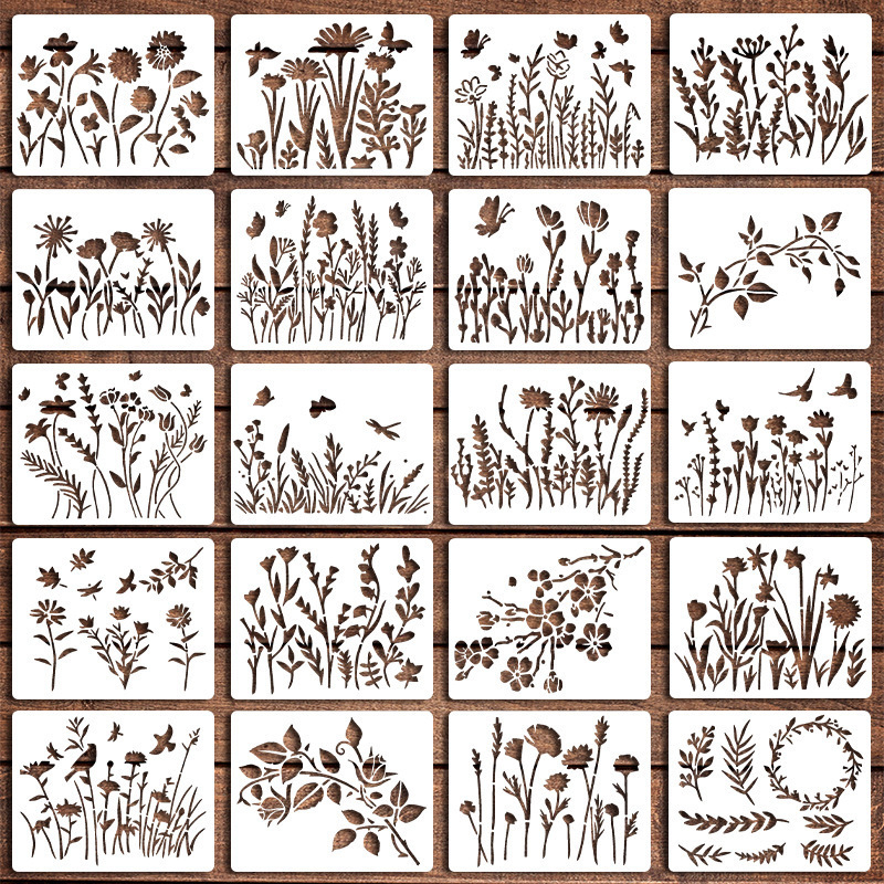 Yehuo Шаблон за рисуване на диви цветя — повторно използваем PET трафарет за рисуване, водоустойчив и пране (AM-KJ114-18)