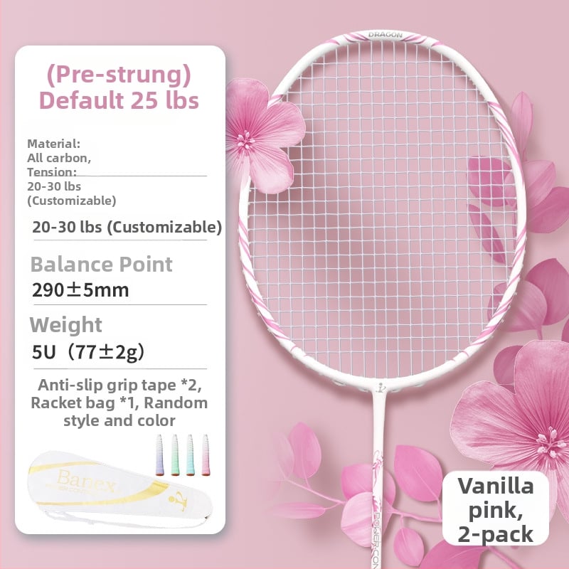 Raketa za badminton, okvir od karbonskih vlakana, ultra lagana 75–79 g, cijela karbonska konstrukcija, držač G5, ravni vrat, ofenzivni stil igre za amatere i srednje napredne igrače
