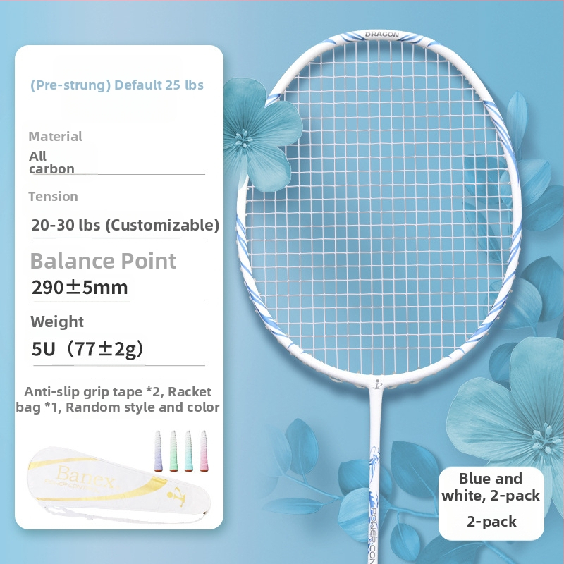 Raketa za badminton, okvir od karbonskih vlakana, ultra lagana 75–79 g, cijela karbonska konstrukcija, držač G5, ravni vrat, ofenzivni stil igre za amatere i srednje napredne igrače