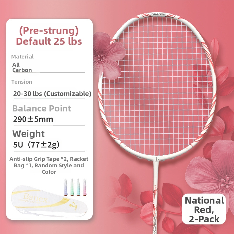 Raketa za badminton, okvir od karbonskih vlakana, ultra lagana 75–79 g, cijela karbonska konstrukcija, držač G5, ravni vrat, ofenzivni stil igre za amatere i srednje napredne igrače