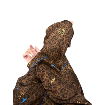 Ženski pidžama set s leopard printom i patchwork zvijezdama, Cloud Cotton, srednja gustoća, dugi rukav, rever s ovratnikom, hlače, kućno udobno nošenje za proljeće i jesen