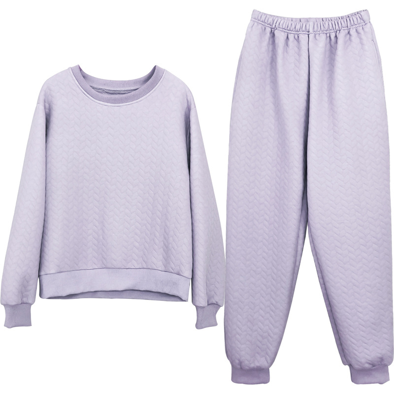 Ženski pidžama set za jesen/zimu, prozračni pamuk Air Cotton, debeli quilt, dugi rukavi, okrugli ovratnik, hlače, kućna odjeća