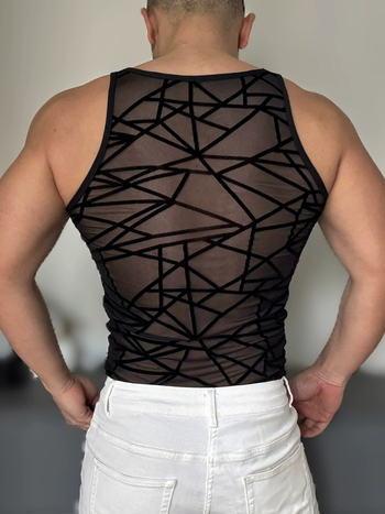 Спортен потник за тренировки, свободна кройка, райе, 100% полиестер, тънък